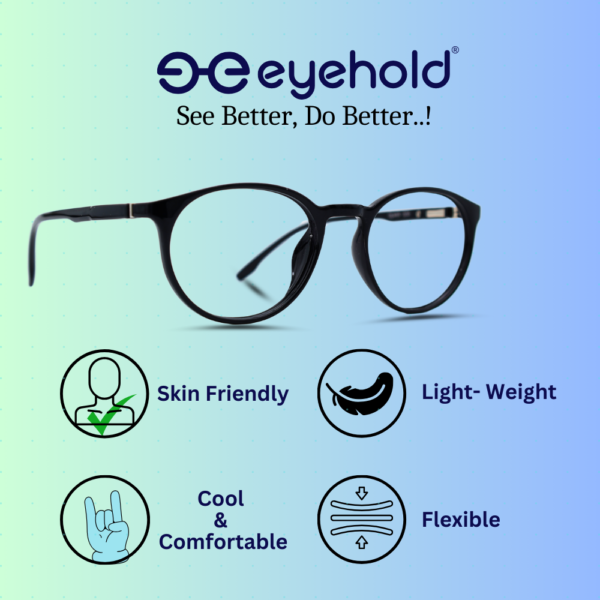 eyehold Matt black Round Frame Stylish & Durable Design for Men & Women (49 mm)