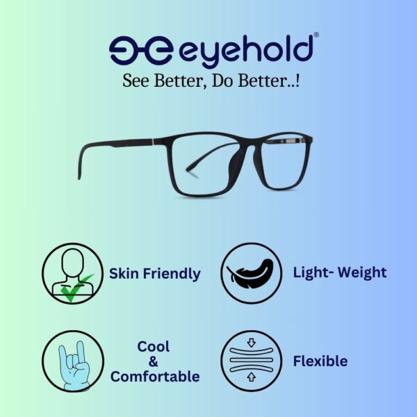 eyehold Rectangle Matt Black Classic Design frame for Men & Women(52)