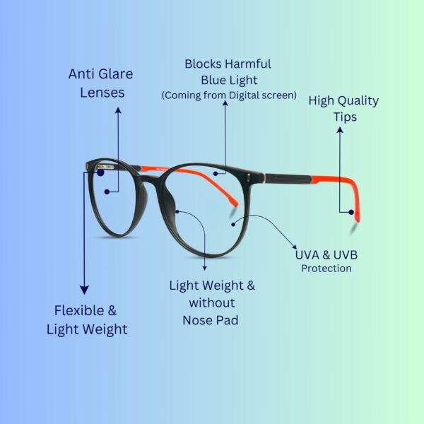 Mattflex Red Black Round Full Rim TR90 Unisex Eyeglass Frame - Image 5