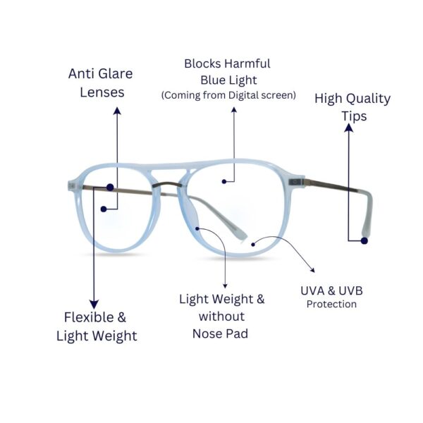 Matte Blue Transparent Aviator Full Rim TR90 Men Eyeglass Frame - Image 4